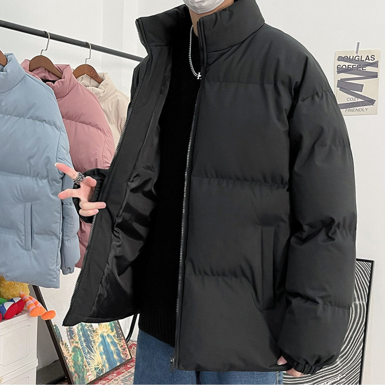 Men's Winter Short Down Jacket with Duck Down - Hooded Zippered Coat, Loose Fit Casual Outerwear, Nylon & Hand Washable Cold Weather
