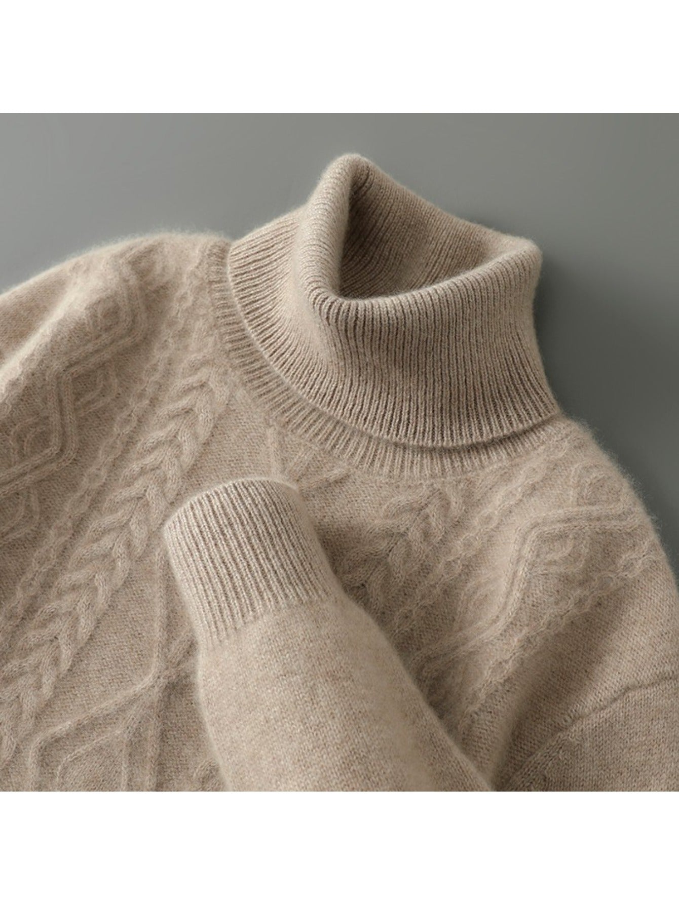 Mens 100% Velvet High Neck Jacquard Sweater | Thickened Vintage Knit Top Thermal Comfort Relaxed