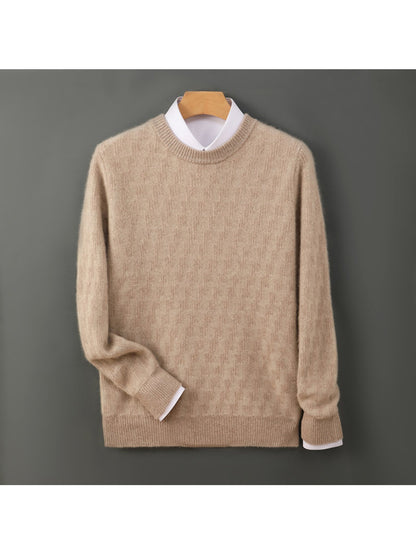 Men'S High-End Round Neck Velvet Sweater, Stylish Goat Velvet, Winter Double-Stranded Loose Thick Base Layer Pullover for Young And Middle-Aged