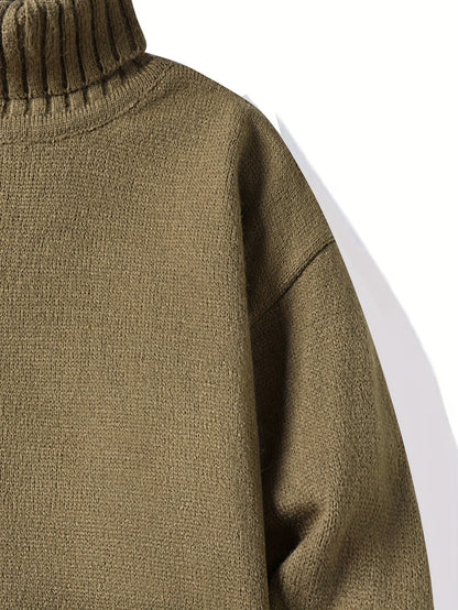 Autumn And Winter Men's High Collar Sweater with Thick Velvet for Winter Warmth, Fashionable And Versatile Casual Top, Knitted Sweater Base, Men's Warm Sweater