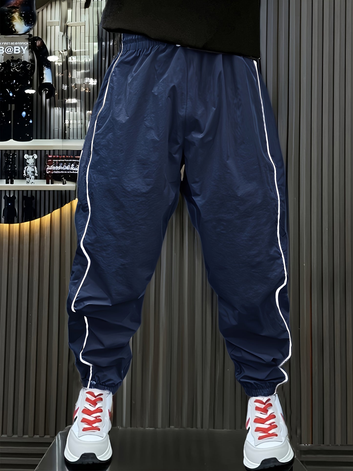 Men's Fashion Casual Drawstring Pants with Side Stripes, Breathable Comfort Long Trousers for Outdoor Activities and Sports Style