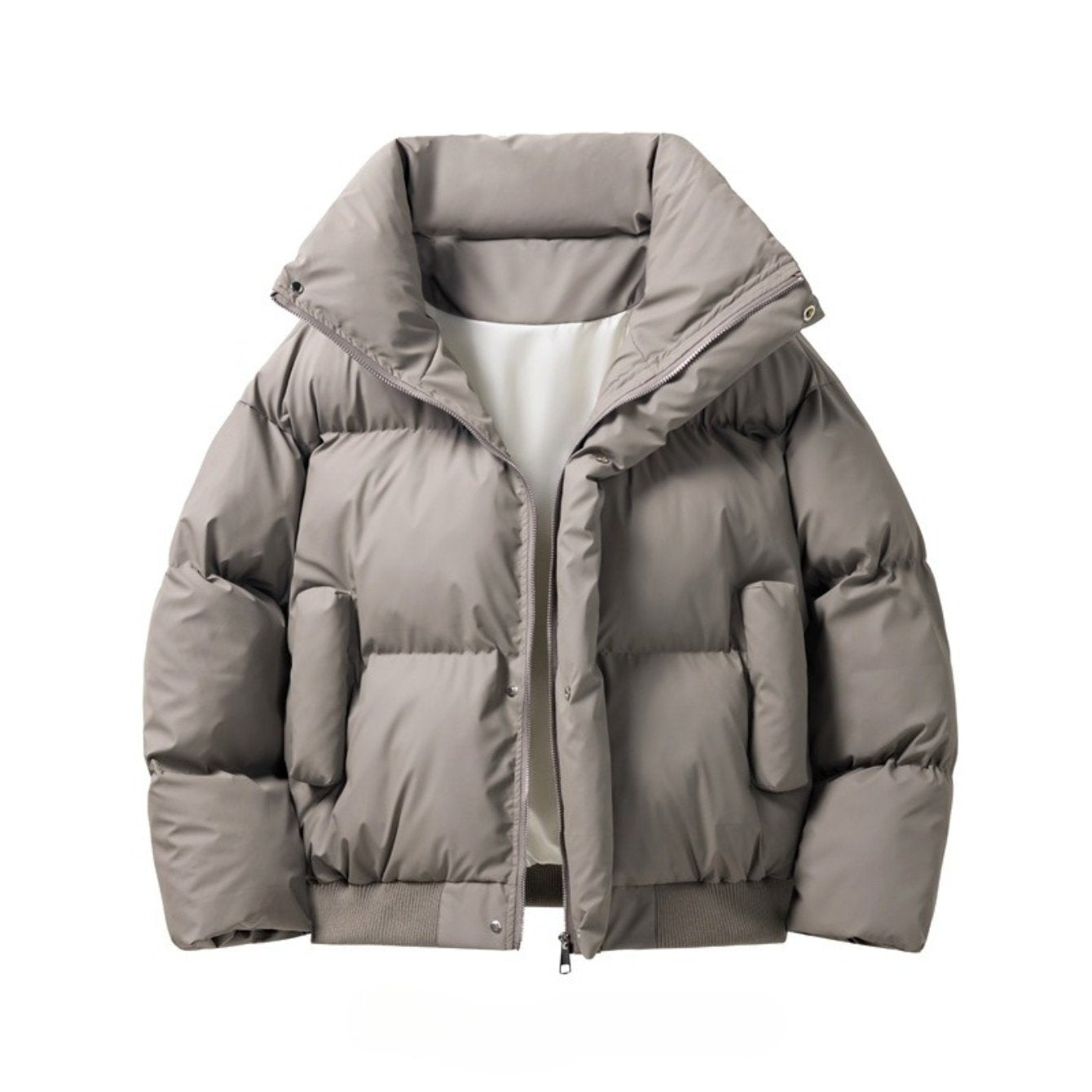 Winter New American PU Tide Brand Clean fit Stand-Up Collar Bread Clothes | Warm -Padded Jacket with Fiber Filler, Solid Color, Non-Stretch Fabric, Zipper Detail