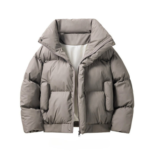 Winter New American PU Tide Brand Clean fit Stand-Up Collar Bread Clothes | Warm -Padded Jacket with Fiber Filler, Solid Color, Non-Stretch Fabric, Zipper Detail