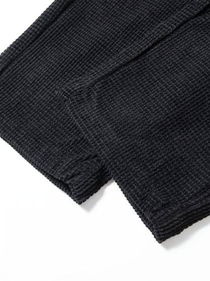 New High-End Black Waffle Men's Trendy Loose Straight-Leg Casual Pants