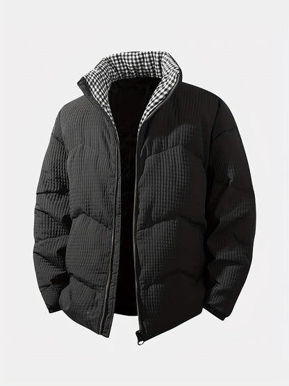 Men's Wool Outer & Duck Down-Filled Winter Jacket - Full-Length Cold-Weather Coat with Stand Collar, Zipper Front, Pockets