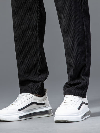 New High-End Black Waffle Men's Trendy Loose Straight-Leg Casual Pants