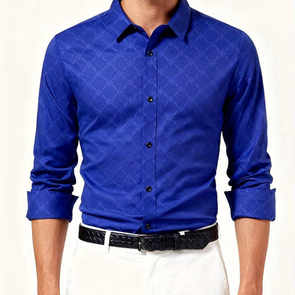 Long Sleeve Solid Color Business Formal Dress Shirt, Long Sleeve Men's Shirt, Royal  Dress Shirt, Luxury Men's Shirt