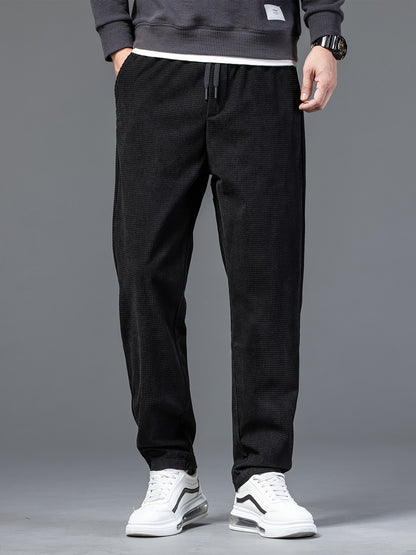 New High-End Black Waffle Men's Trendy Loose Straight-Leg Casual Pants