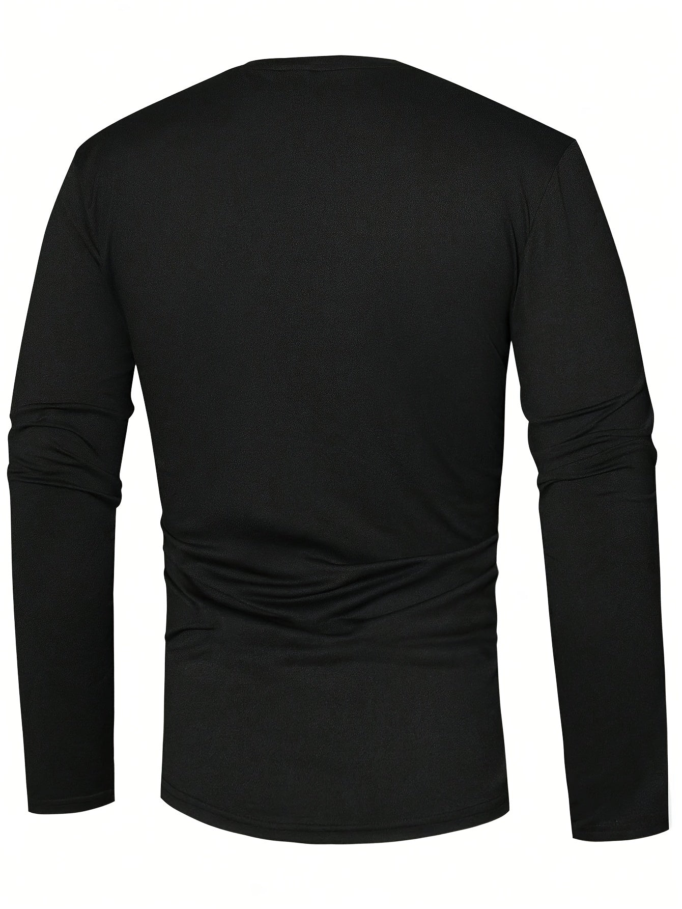 Men'S Black Vintage Henley Top - Solid Long Sleeves, Thermal Undergarment, Loungewear, Sleepwear, Single-Breasted Button Placket, Classic Cut, Soft, Comfy, Breathable Material