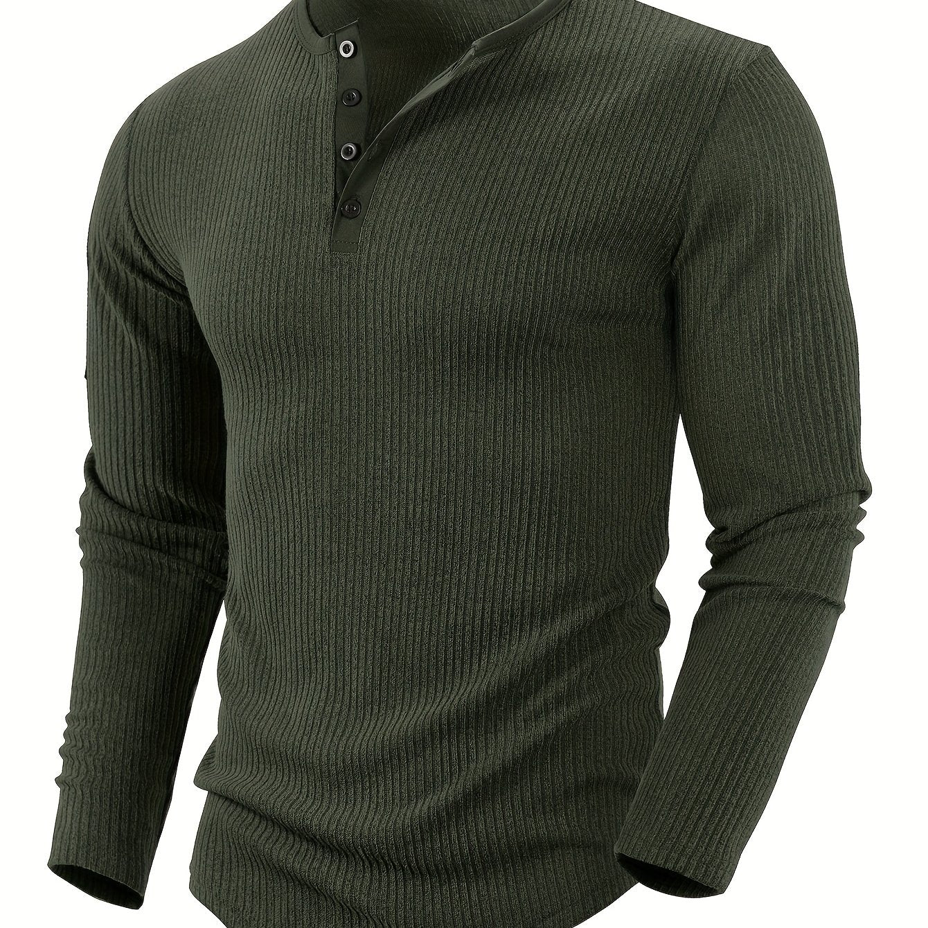 Men'S Solid Color Vertical Striped Stylish Henley Shirt with Four Buttons, Breathable, Comfortable, And Versatile