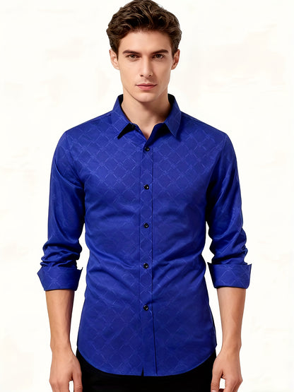 Long Sleeve Solid Color Business Formal Dress Shirt, Long Sleeve Men's Shirt, Royal  Dress Shirt, Luxury Men's Shirt