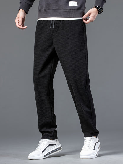 New High-End Black Waffle Men's Trendy Loose Straight-Leg Casual Pants