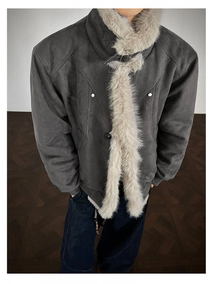 Winter Warm Windproof Padded Jacket with Fur Collar - Loose Fit Thickened Coat, Stand Collar Zipper Front Closure, Machine Washable Casual Outerwear for Cold Weather