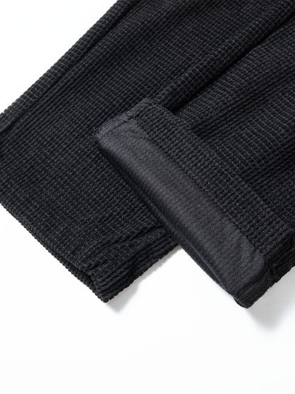 New High-End Black Waffle Men's Trendy Loose Straight-Leg Casual Pants