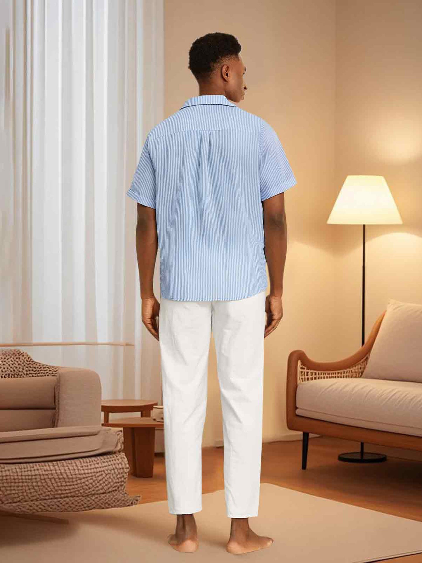 Men's Straight Leg Cotton Blend Casual Pants with Pockets - Solid Beige Color, Comfortable Travel & Streetwear Trousers