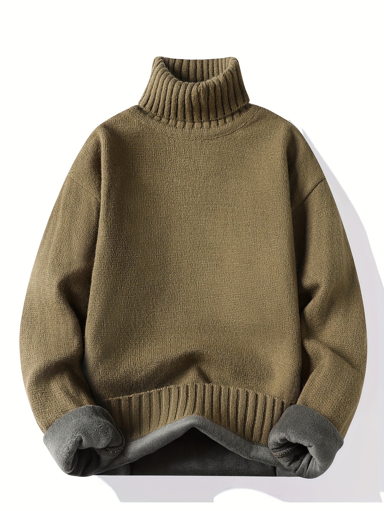 Autumn And Winter Men's High Collar Sweater with Thick Velvet for Winter Warmth, Fashionable And Versatile Casual Top, Knitted Sweater Base, Men's Warm Sweater