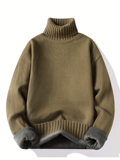 Autumn And Winter Men's High Collar Sweater with Thick Velvet for Winter Warmth, Fashionable And Versatile Casual Top, Knitted Sweater Base, Men's Warm Sweater