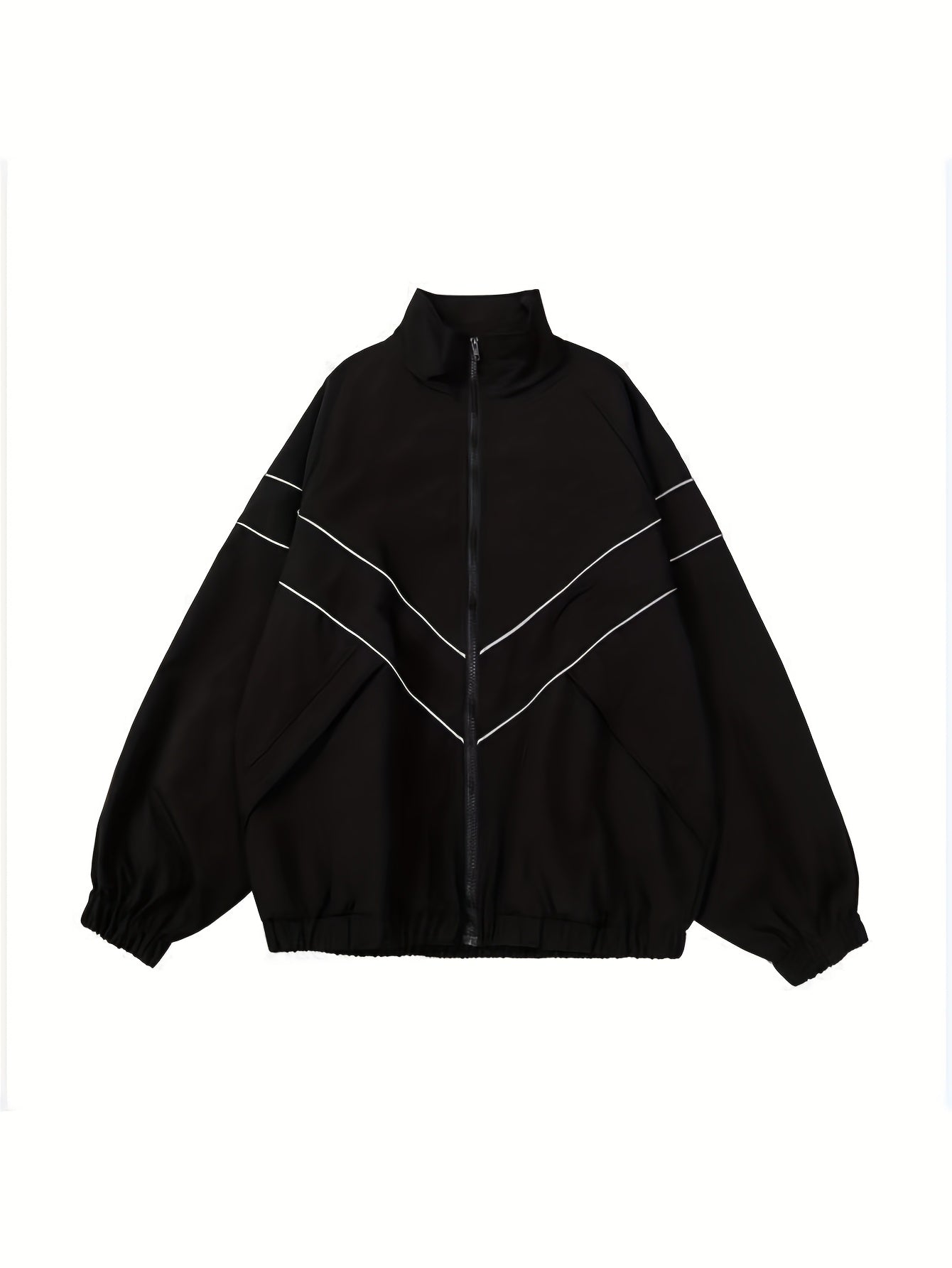 Casual Sports Jacket with Reflective Strips and Stand-up Collar