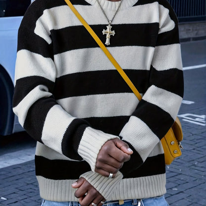 Men'S Casual Striped Crew Neck Pullover | Long Sleeve, Rib-Knit, Loose Fit, Perfect for Fall\Winter