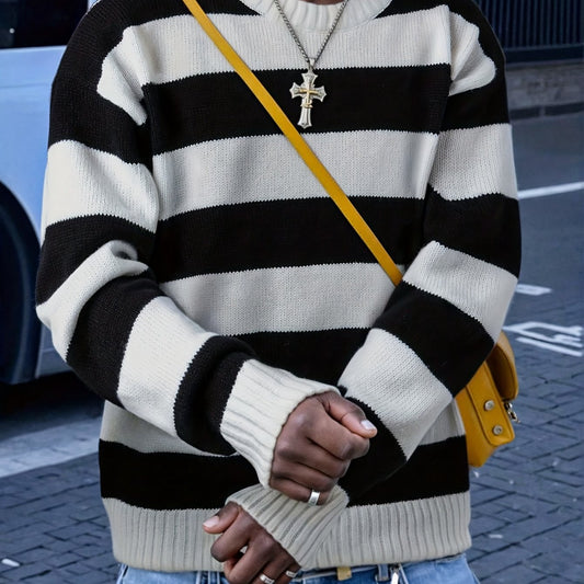 Men'S Casual Striped Crew Neck Pullover | Long Sleeve, Rib-Knit, Loose Fit, Perfect for Fall\Winter