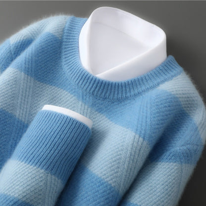 New Autumn And Winter Color-Blocked Thick Round-Neck Pullover Sweater for Men, Featuring a Relaxed Fit And Knitted Design