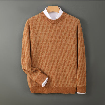 Men'S High-End Round Neck Velvet Sweater, Stylish Goat Velvet, Winter Double-Stranded Loose Thick Base Layer Pullover for Young And Middle-Aged