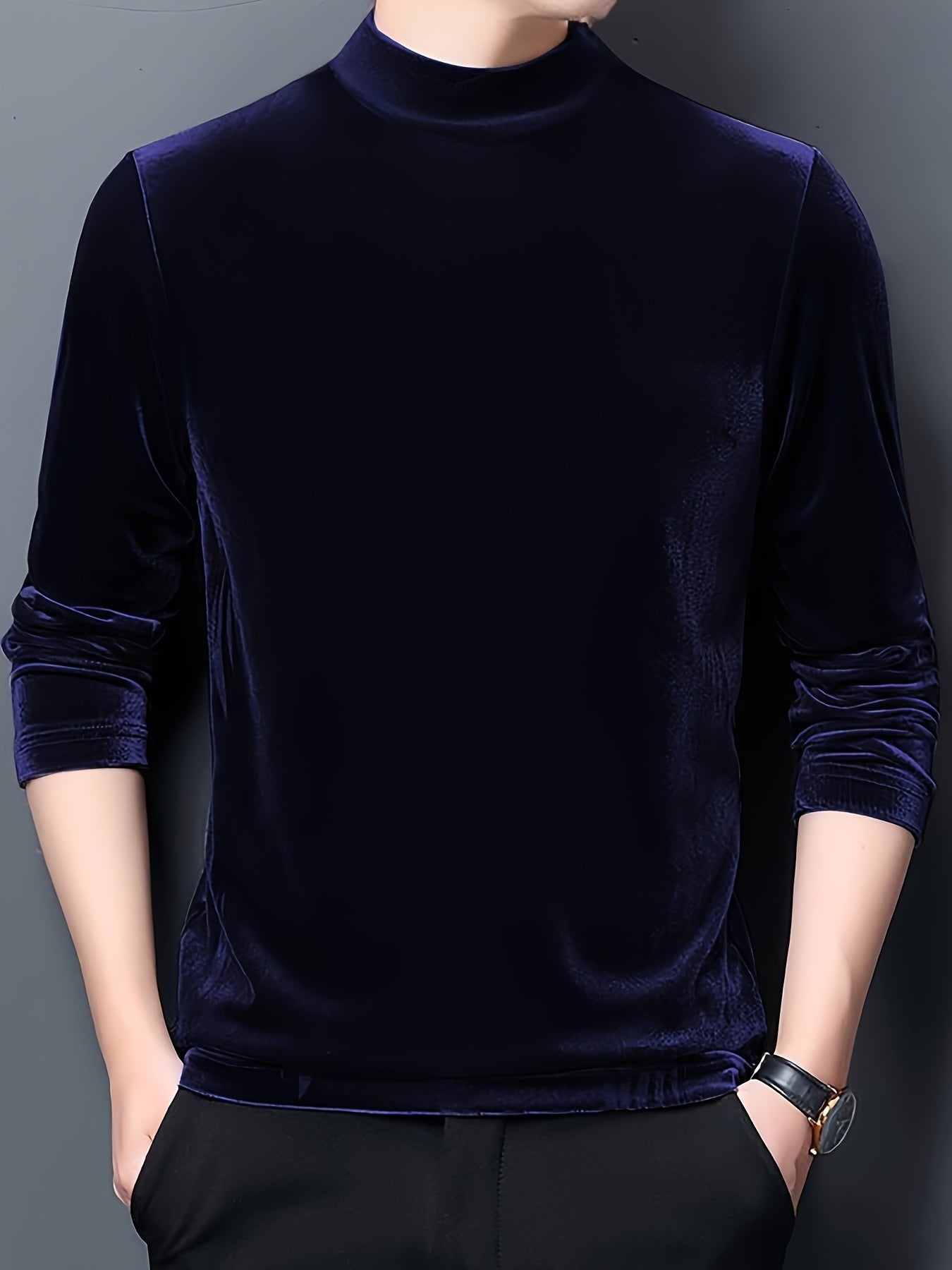 Men'S High Neck Long Sleeved T Shirt And Style Casual And Versatile Base Layer Top, Plus Size
