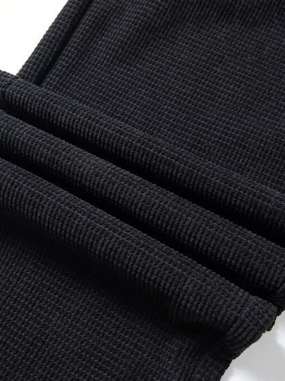 New High-End Black Waffle Men's Trendy Loose Straight-Leg Casual Pants