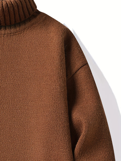 Autumn And Winter Men's High Collar Sweater with Thick Velvet for Winter Warmth, Fashionable And Versatile Casual Top, Knitted Sweater Base, Men's Warm Sweater