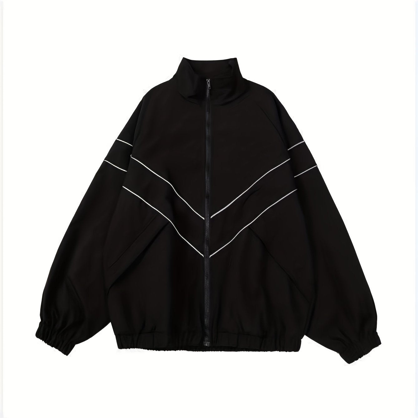 Casual Sports Jacket with Reflective Strips and Stand-up Collar