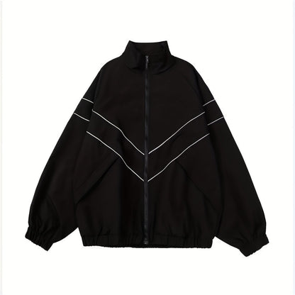 Casual Sports Jacket with Reflective Strips and Stand-up Collar