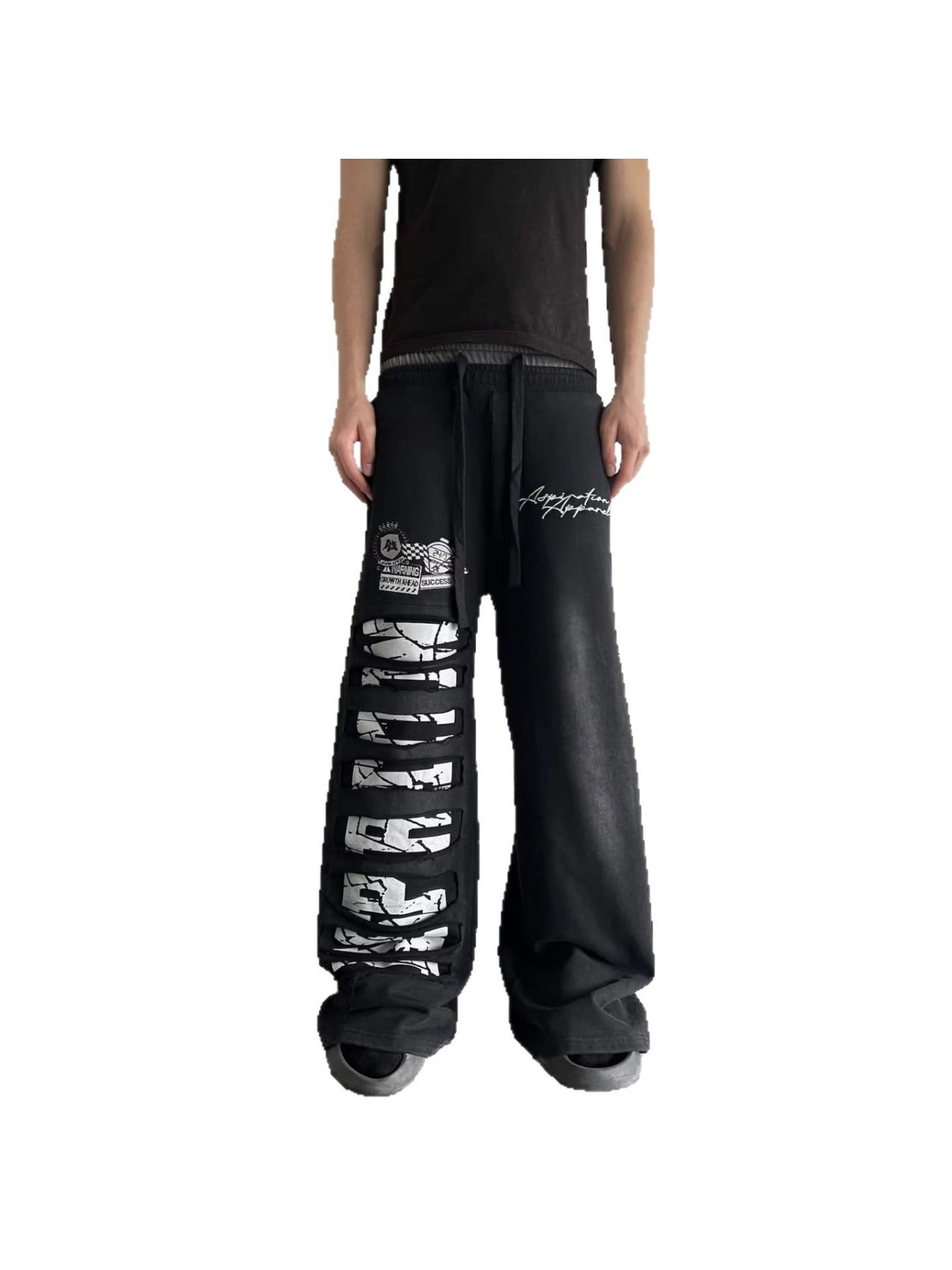 American Street Lace-Up Casual Pants | Men'S Y2K Retro Harajuku Straight-Leg High-Waisted Hip-Hop Sweatpants with Pockets, Non-Stretch Fabric