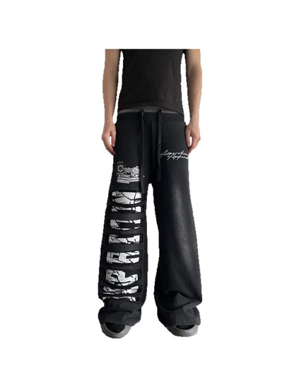 American Street Lace-Up Casual Pants | Men'S Y2K Retro Harajuku Straight-Leg High-Waisted Hip-Hop Sweatpants with Pockets, Non-Stretch Fabric