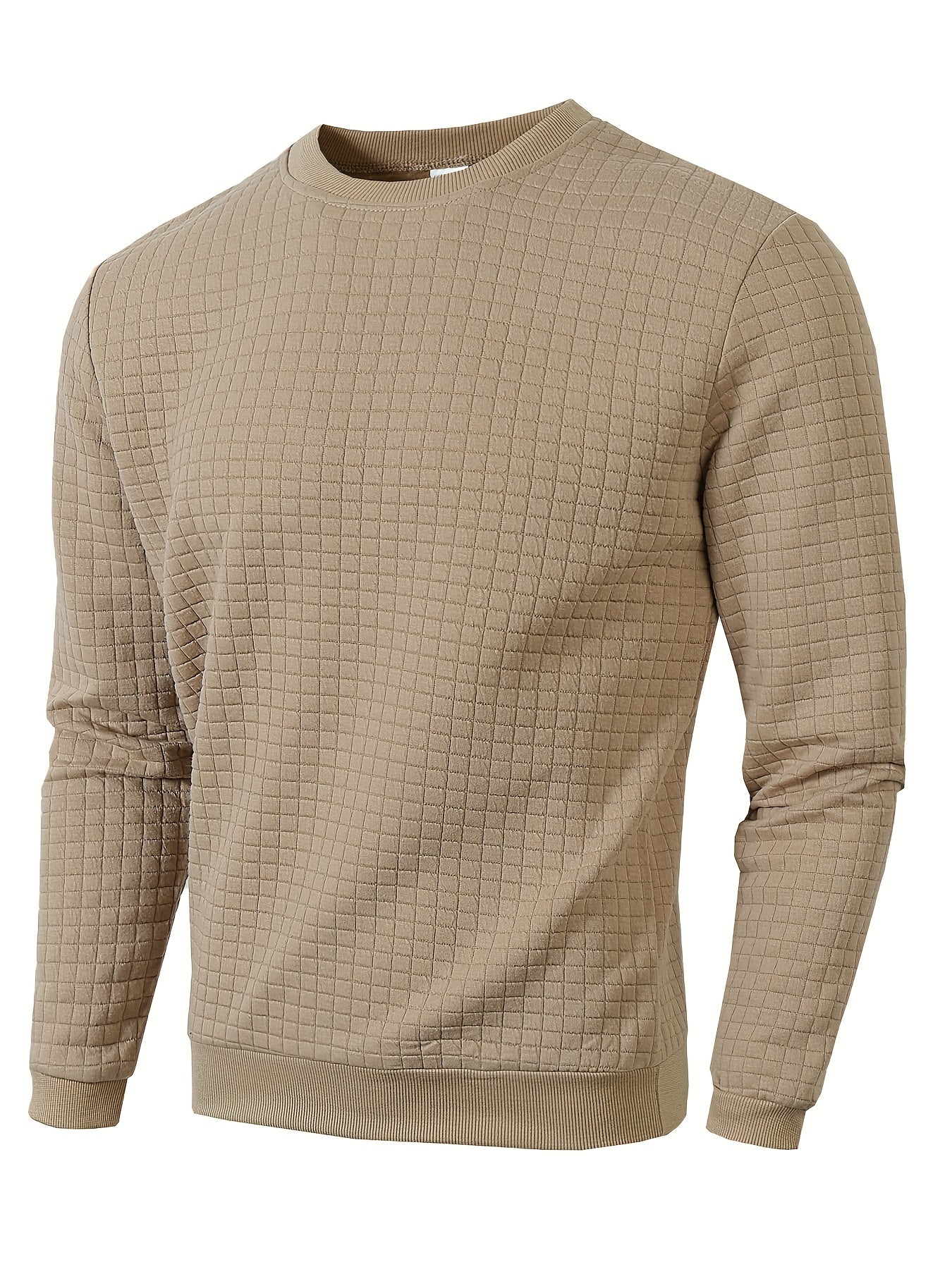 Men's Casual Sporty Grid Pattern Sweater - Soft Round Neck Long Sleeve Pullover, Regular Fit for Autumn Winter, Hand Washable