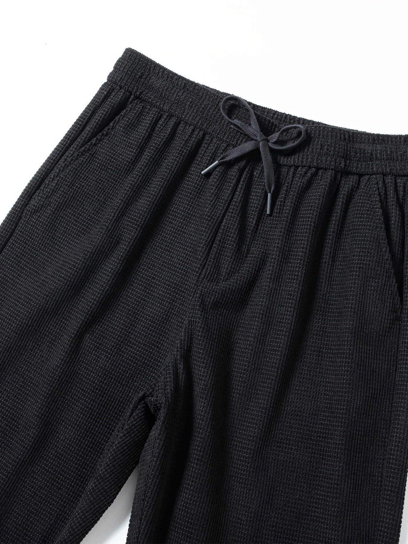 New High-End Black Waffle Men's Trendy Loose Straight-Leg Casual Pants