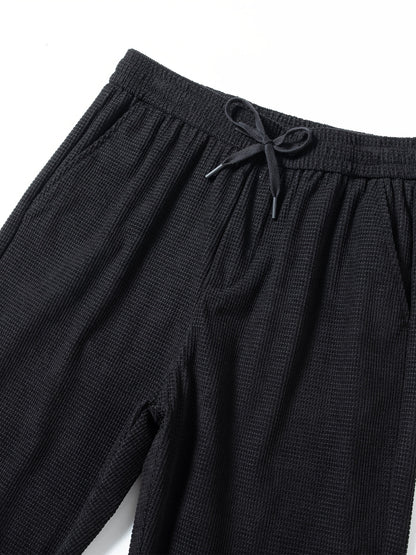 New High-End Black Waffle Men's Trendy Loose Straight-Leg Casual Pants