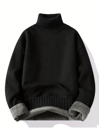 Autumn And Winter Men's High Collar Sweater with Thick Velvet for Winter Warmth, Fashionable And Versatile Casual Top, Knitted Sweater Base, Men's Warm Sweater