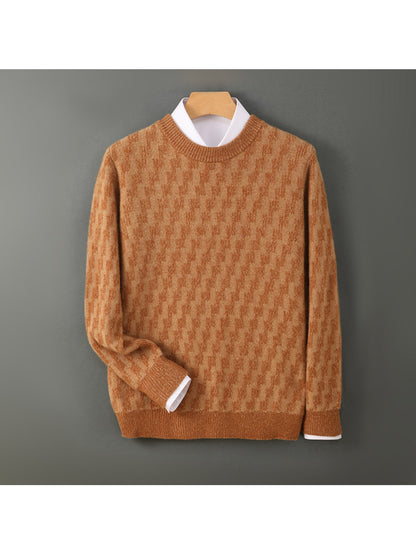 Men'S High-End Round Neck Velvet Sweater, Stylish Goat Velvet, Winter Double-Stranded Loose Thick Base Layer Pullover for Young And Middle-Aged