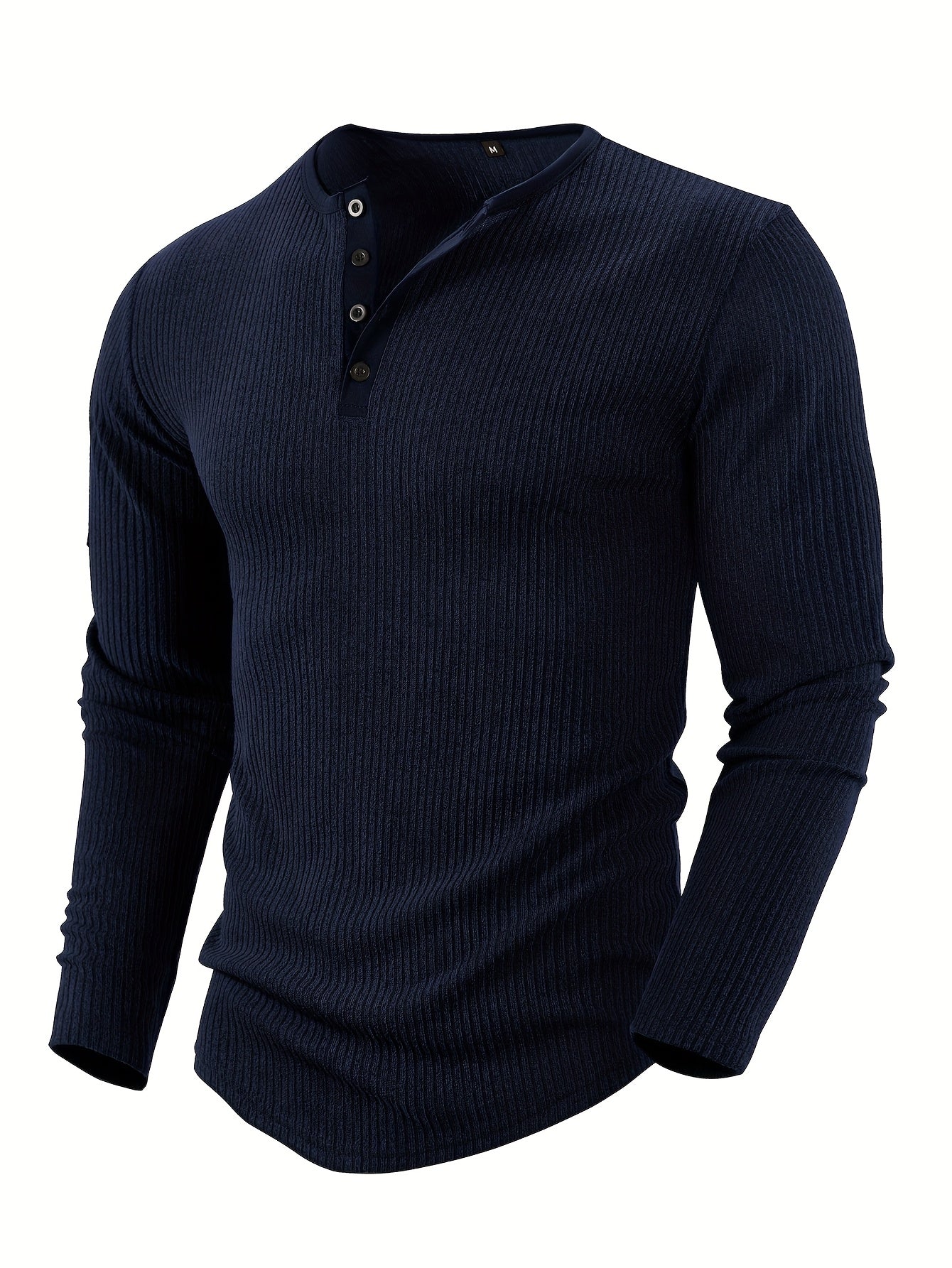 Men'S Solid Color Vertical Striped Stylish Henley Shirt with Four Buttons, Breathable, Comfortable, And Versatile
