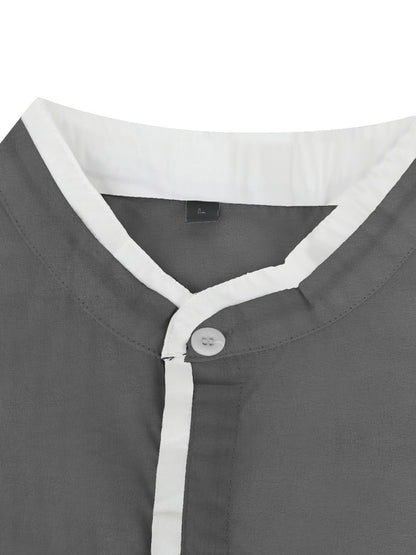 Precise Stand Collar Men'S Dress Shirt | No Wrinkle, Button Up, Fashionable Casual Attire, Comfortable, Regular Fit, Solid Color, Long Sleeve