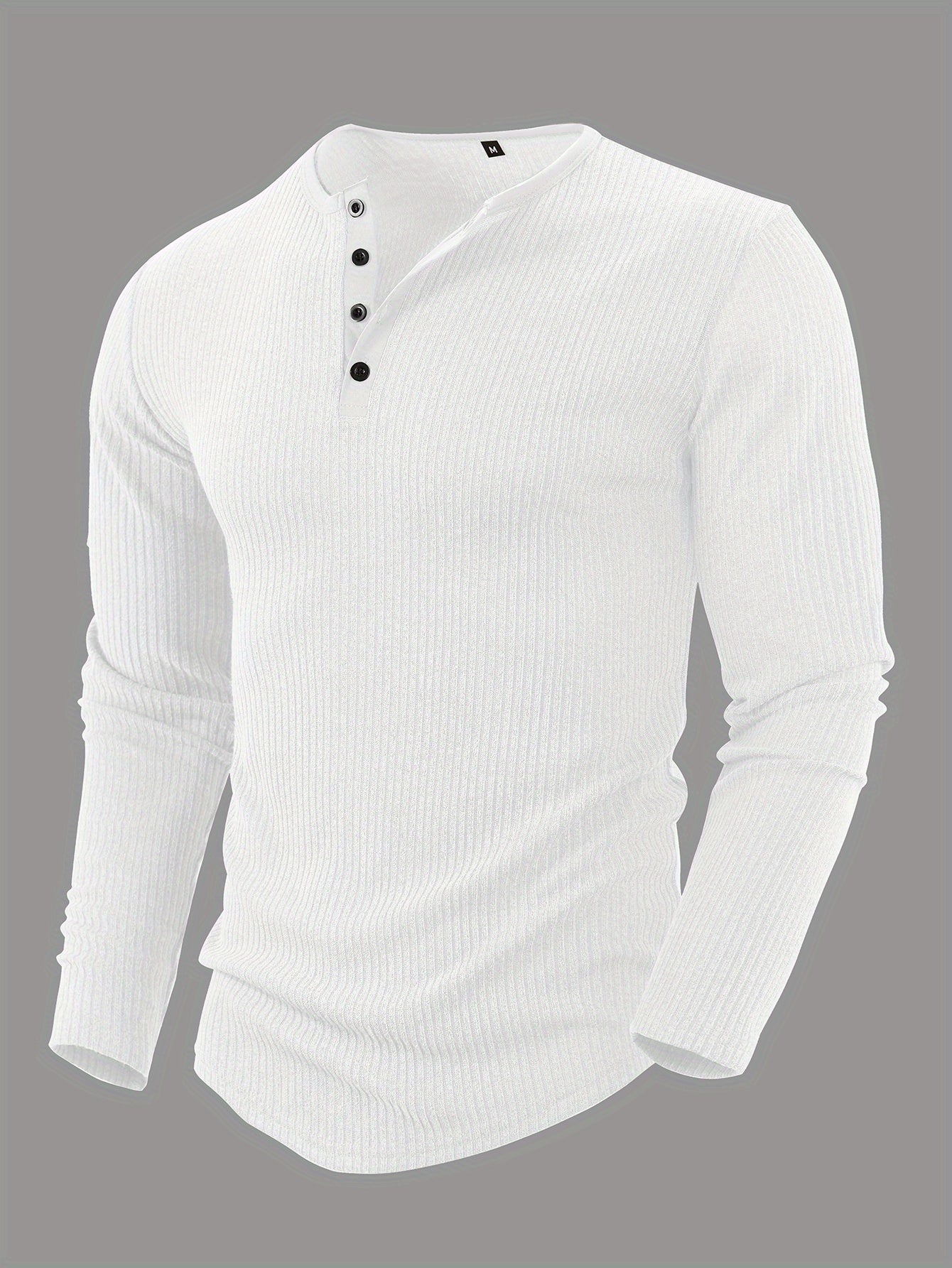 Men'S Solid Color Vertical Striped Stylish Henley Shirt with Four Buttons, Breathable, Comfortable, And Versatile