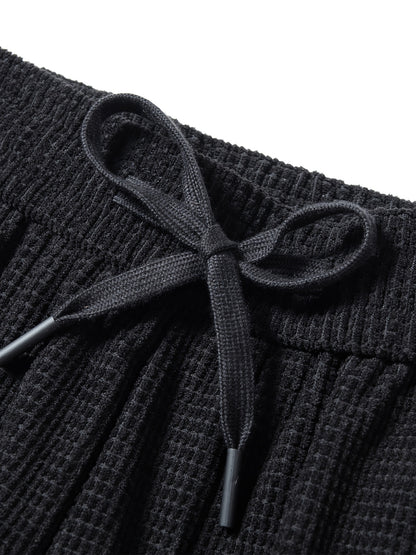 New High-End Black Waffle Men's Trendy Loose Straight-Leg Casual Pants