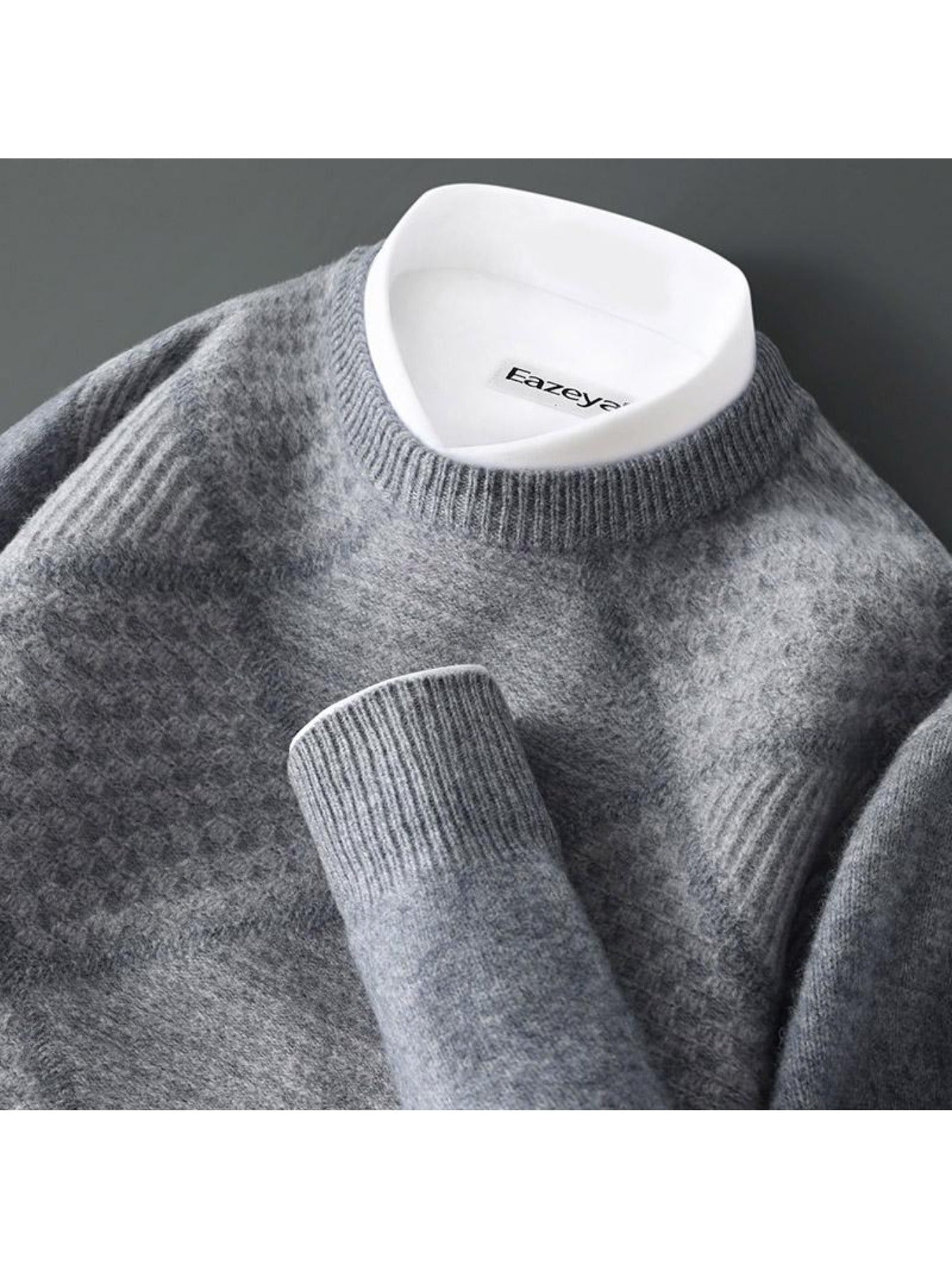 Mens 100% Velvet Diamond Color Block Sweater | Crewneck, Loose Fit, Long Sleeve, Thermal Comfort