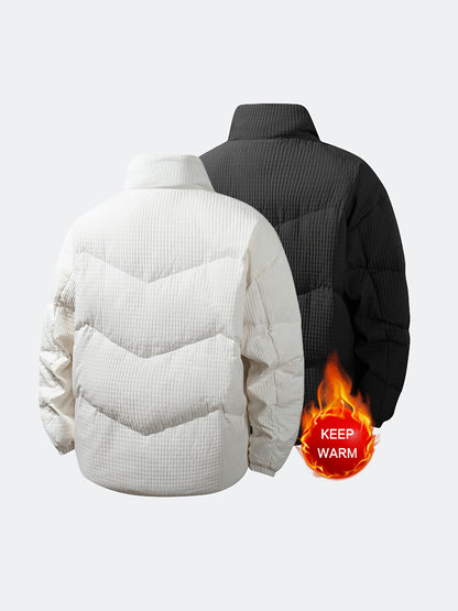 Men's Wool Outer & Duck Down-Filled Winter Jacket - Full-Length Cold-Weather Coat with Stand Collar, Zipper Front, Pockets