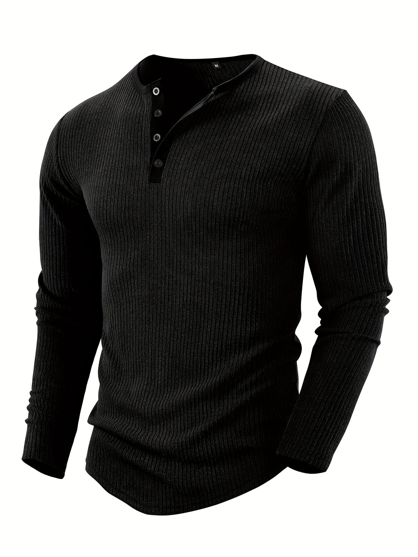 Men'S Solid Color Vertical Striped Stylish Henley Shirt with Four Buttons, Breathable, Comfortable, And Versatile