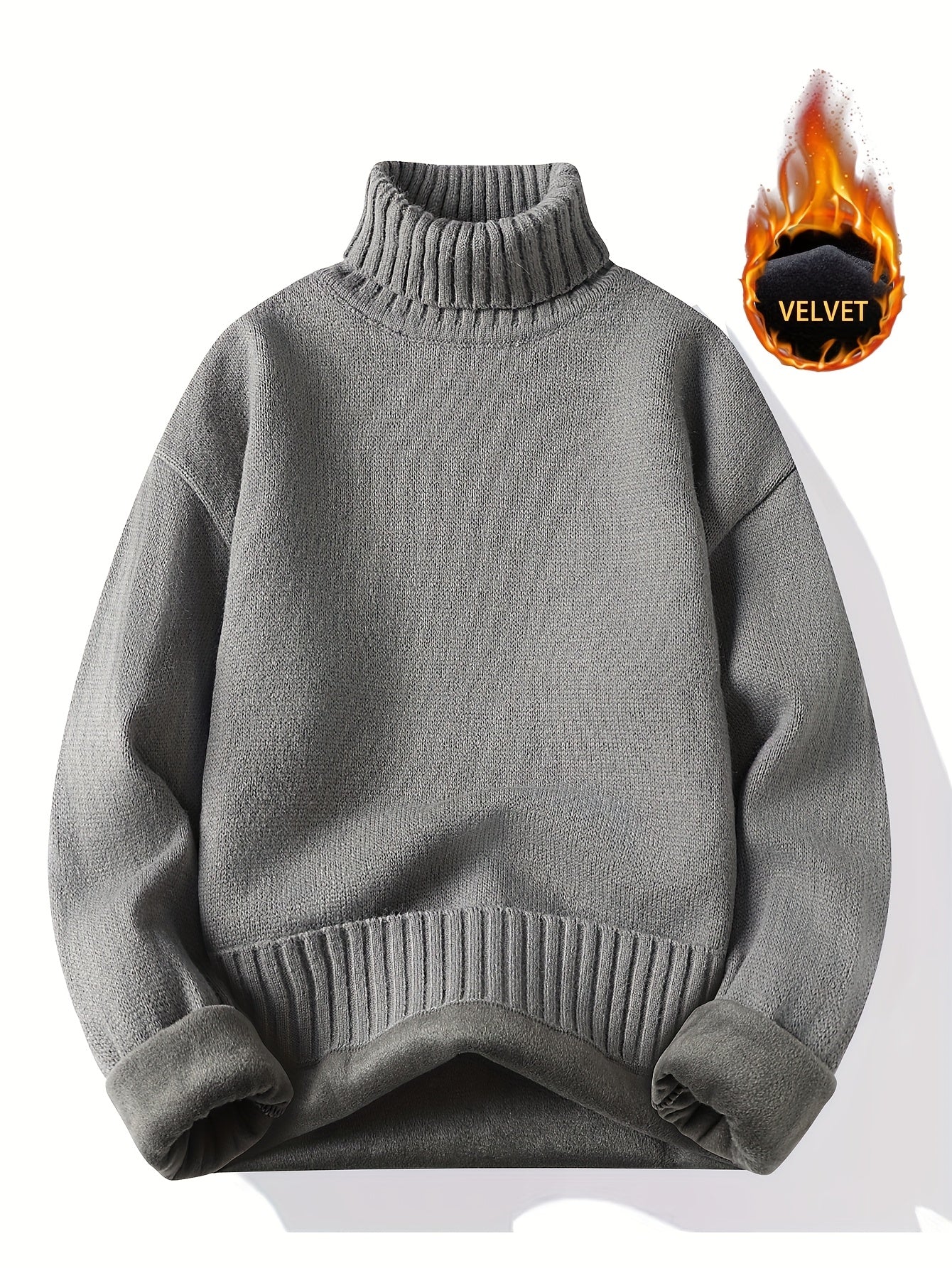 Autumn And Winter Men's High Collar Sweater with Thick Velvet for Winter Warmth, Fashionable And Versatile Casual Top, Knitted Sweater Base, Men's Warm Sweater