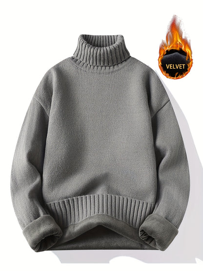 Autumn And Winter Men's High Collar Sweater with Thick Velvet for Winter Warmth, Fashionable And Versatile Casual Top, Knitted Sweater Base, Men's Warm Sweater