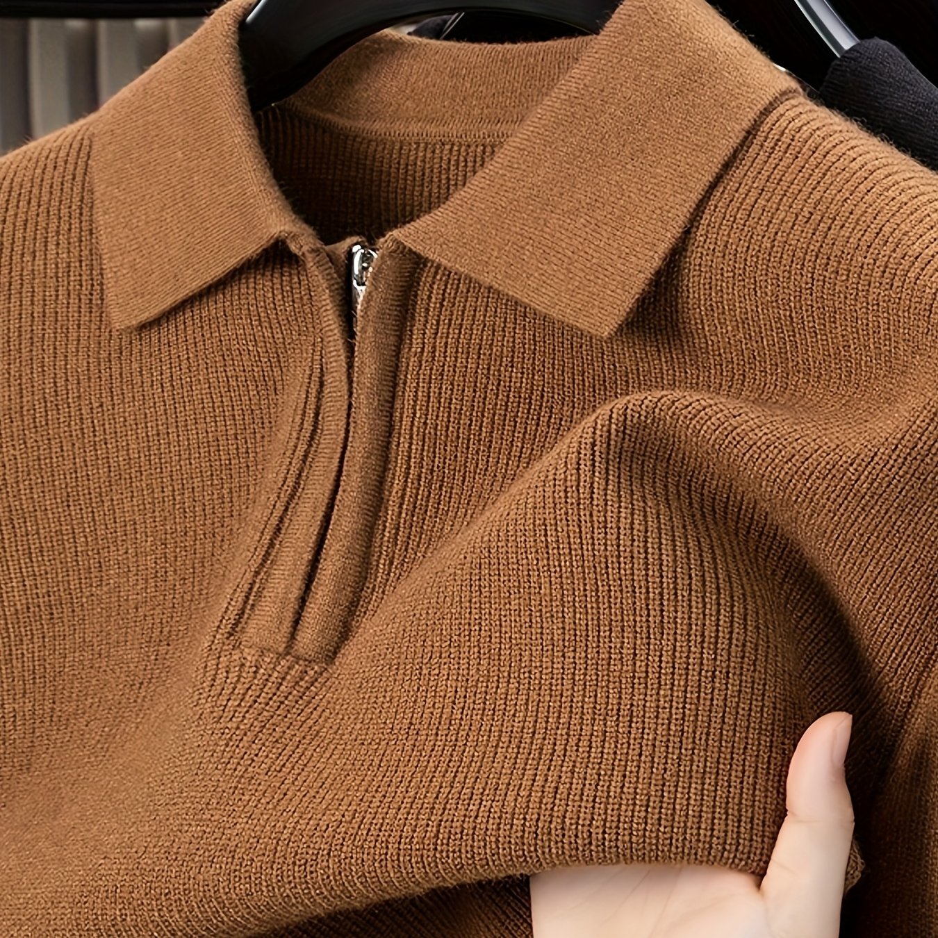 Men'S Heavyweight Thick Sweater | Slim-Fit Long Sleeve, Square Neck & Drop Shoulder Design, Elegant & Durable Knitwear for Autumn\Winter