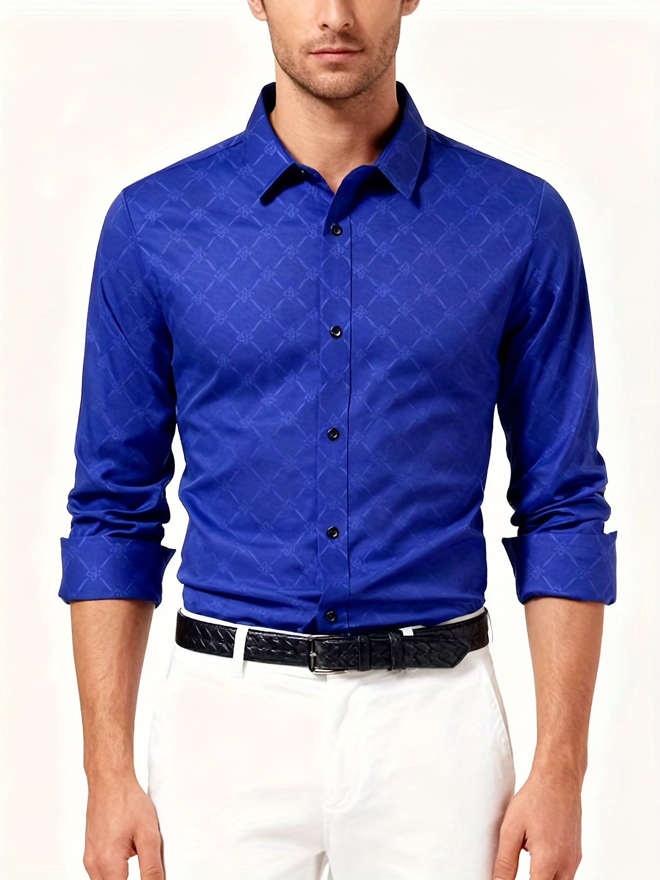 Long Sleeve Solid Color Business Formal Dress Shirt, Long Sleeve Men's Shirt, Royal  Dress Shirt, Luxury Men's Shirt