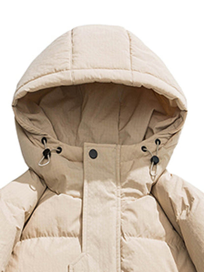 Winter Thickened Duck Down Jacket - Hooded Insulated Coat with Plaid Pattern, Loose Fit & Full-Zip Closure, Long Sleeve Casual Outerwear for Cold Weather | High Quality, Pockets